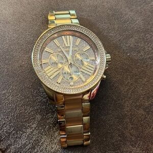 Michael Kors MK-6453 Wren crystal pave dial chronograph watch gold